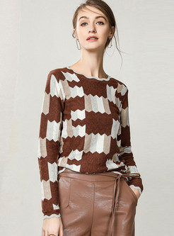 Cotton Color-blocked Geometric Print Sweater