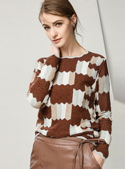 Cotton Color-blocked Geometric Print Sweater