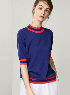 Color-blocked Mock Neck Loose Pullover Sweater