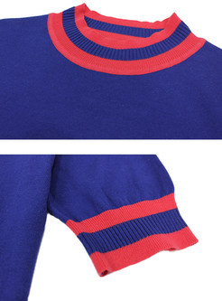 Color-blocked Mock Neck Loose Pullover Sweater