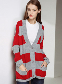 Thick Line Color-blocked Striped Loose Knitted Coat