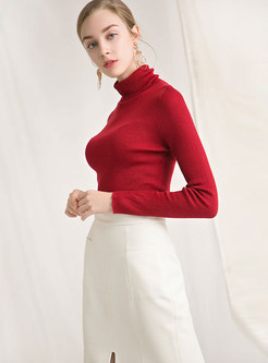 Solid Color Turtle Neck Wool Sheath Sweater