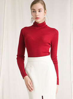 Solid Color Turtle Neck Wool Sheath Sweater