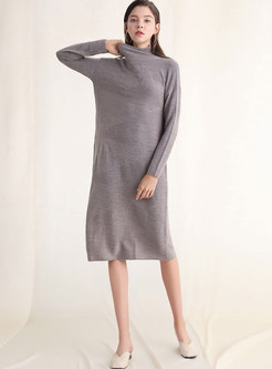 Standing Collar Long Pullover Knitted Loose Dress
