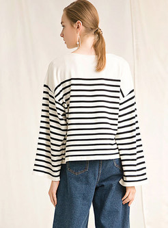 Trendy O-neck Pullover Stitching Loose Striped Sweater