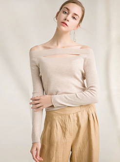 Sexy Slash Neck Hollow Out Solid Color Slim Sweater