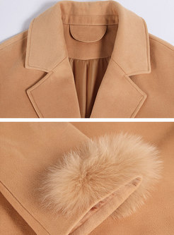 Elegant Solid Color Lapel Hairy Thicken Coat With Fox-fur 