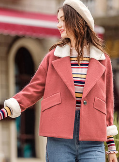 Trendy Red Cashmere Short Hairy Coat With Button
