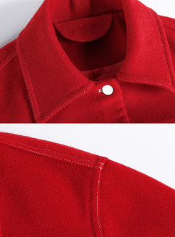Winter Red Turn-down Collar Single-breasted Cropped Tunic