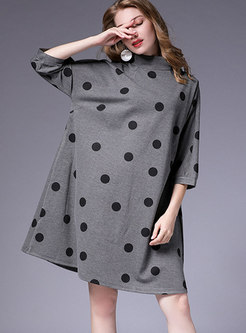 Trendy Grey Dots Three Quarters Sleeve Print Dress