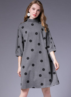 Trendy Grey Dots Three Quarters Sleeve Print Dress
