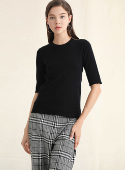 Brief Solid Color Half Sleeve Slim Sweater