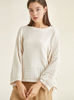 Brief Pure Color Easy-matching Hollow Out Sweater