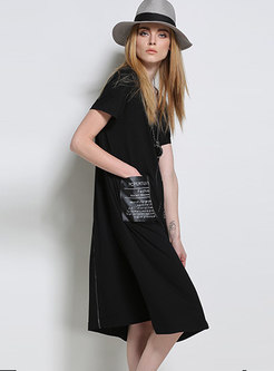 Stylish Black Letter Print Zippered T-shirt Dress
