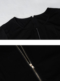 Stylish Black Letter Print Zippered T-shirt Dress