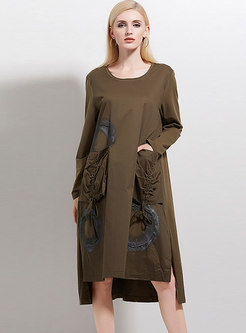Trendy Print O-neck Asymmetric Loose Dress