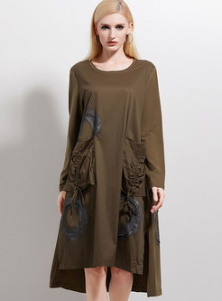 Trendy Print O-neck Asymmetric Loose Dress