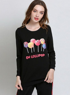 Brief Candy Long Sleeve All-match Plus Size T-Shirt