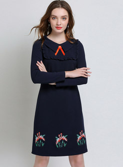 Ethnic Retro Peter Pan Collar Embroidered A Line Dress