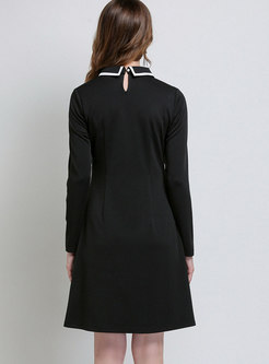 Fashion Black Tie-neck Bowknot Buttoned Slim Dress