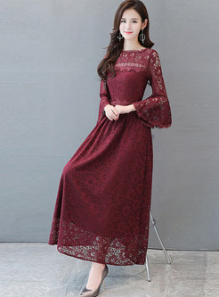 Sexy Lace Flare Sleeve Plus Size Maxi Dress