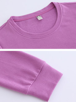 Purple Crew-neck Cartoon Print Plus Size T-Shirt 