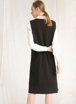 Stylish Brief V-neck Slim Slit Knitted Dress