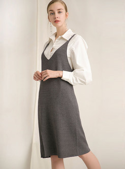 Fashion Grey Loose Strap Slit A Line Dress