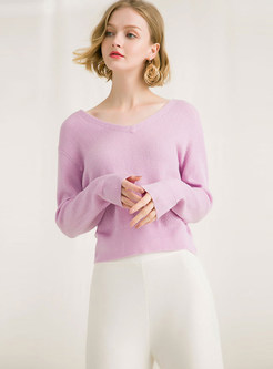 Sexy V-neck Long Sleeve Pullover Loose Sweater