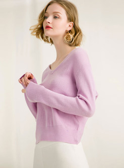Sexy V-neck Long Sleeve Pullover Loose Sweater