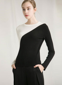 Long Sleeve Pullover Color-blocked Sweater