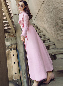 Winter Pink Single-breasted Cashmere Hairy Coat