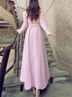 Winter Pink Single-breasted Cashmere Hairy Coat