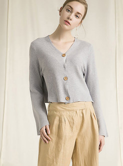 Short V-neck Flare Sleeve Single-breasted Sweater