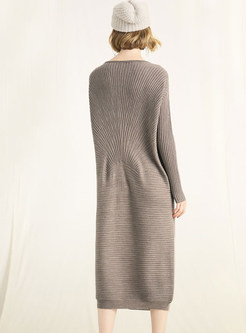 Casual Loose O-neck Long Sleeve Knitted Dress