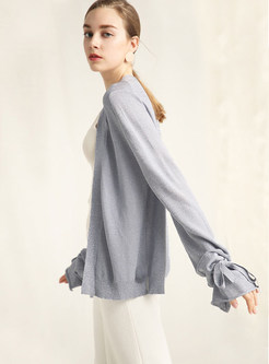Grey Long Sleeve Tied Cardigan Sweater Coat