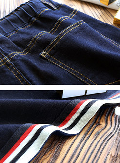 Striped Splicing Elastic Waist Straight Pants