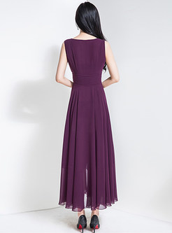 Purple Elegant High Waist Sleeveless Maxi Dress