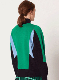 Autumn High Neck Color-blocked Loose Sweater