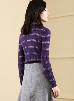 Brief O-neck Hollow Out Striped Bottoming Sweater
