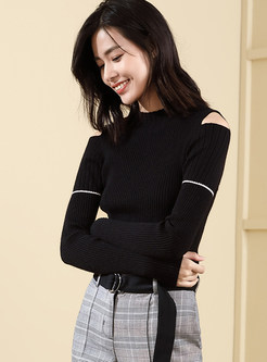 Black Slim Long Sleeve Off Shoulder Sweater