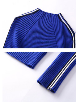 Color-blocked Long Sleeve Stitching Slim Sweater