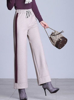 Winter Elegant Beige Color-block Elastic Waist Wide-leg Pants