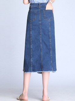 Stylish Denim High Waist Elastic Asymmetric Skirt
