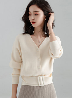 Solid Color V-neck Cropped Sweater