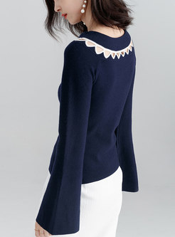 Trendy Stylish Blue Hollow Out Loose Wool Sweater 