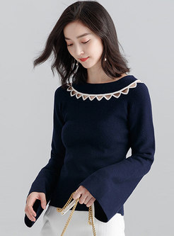 Trendy Stylish Blue Hollow Out Loose Wool Sweater 