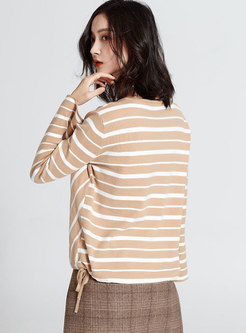 Apricot V-neck Flare Sleeve Striped Knitting Sweater