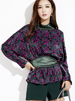 Autumn Stand Collar All Over Print Pullover Top 