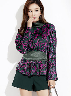 Autumn Stand Collar All Over Print Pullover Top 